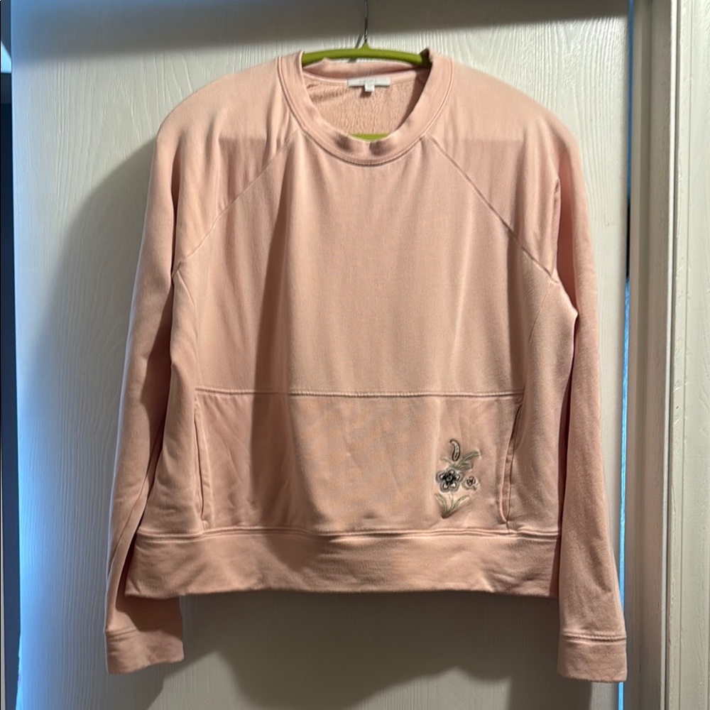 Johnny Was Pink Sweatshirt with Floral Embroidery